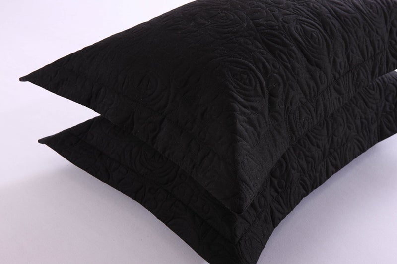 MarCielo 2-Piece Embroidered Pillow Shams, Decorative Microfiber Pillow Covers Set, Standard Size, Black - Image 3